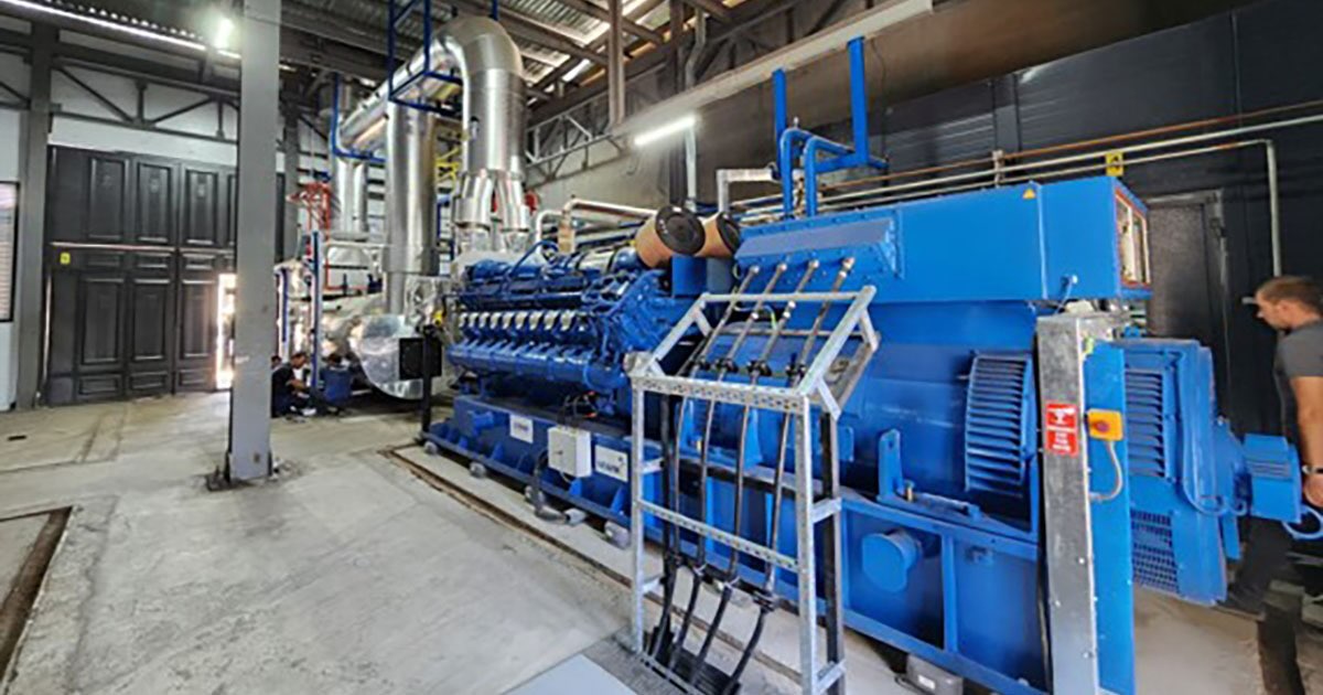 MWM TCG 3020 V20 gas engine in signature blue at textile factory Zelal Tekstil, Tashkent, Uzbekistan.